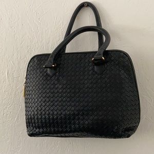 Ganson Vintage Black/Dark Navy Blue Woven Leather Satchel Purse